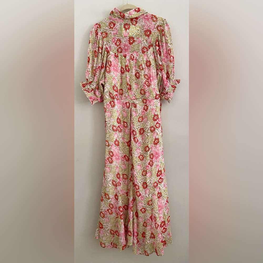 By Anthropologie Puff-Sleeve Ruched Mesh Midi Shirt Dress 4p new pink nwt - Picture 5 of 9